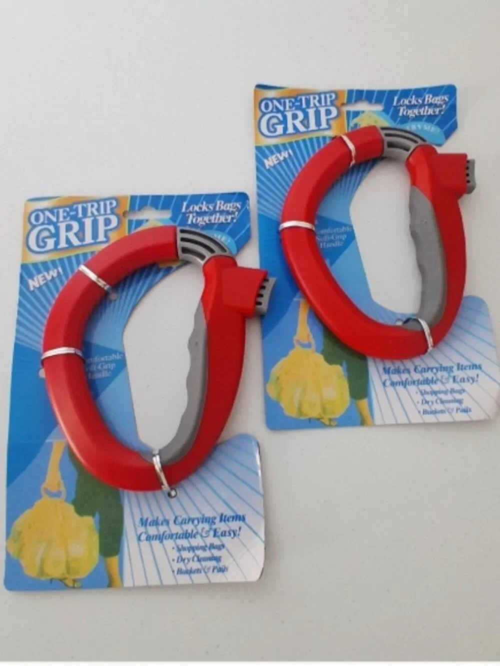 1 Pair (2 pcs.) Red Grocery Bag Carrier Portable Comfortable Grip Reusable